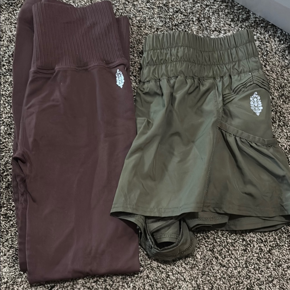 Free People Olive shorts and Maroon Athletic leggings